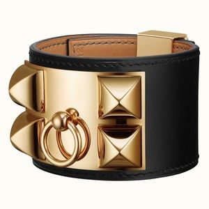 Hermes Collier de Chien, Calfskin Leather CDC Bracelet Cuff  S Black Noi…